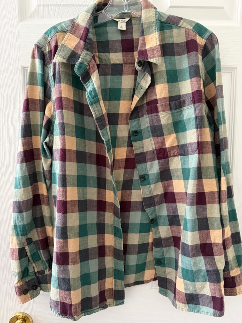 Plaid Button-Up Shirt in Teal, Cream & Burgundy